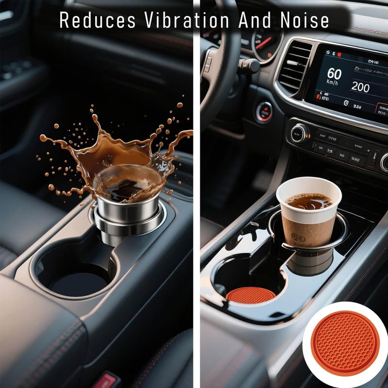 KULOLO Car Cup Holder Coaster 4 Pack - Non Slip & Shockproof,Flexible PVC Rubber Insert for Car/Truck/SUV/Van (2.75"x0.2") Universal Fit Auto Cup Holders Accessories for Women and Man (Orange) - Image 5